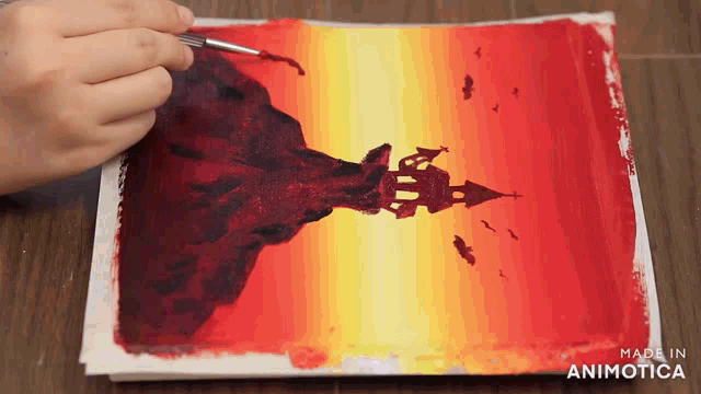 a person is painting a picture of a castle with the words made in animotica below it