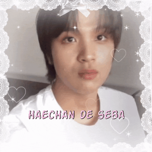 a picture of a young man with the name haechan de seba on it
