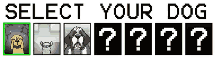 a screen that says " select your dog " with a picture of a dog