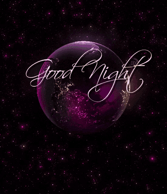 a purple planet with the words " good night " on it