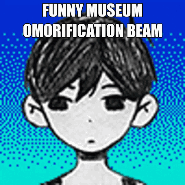 a drawing of a boy with the words funny museum omorification beam on it
