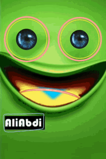 a green background with a smiling face and the word aliabdi on the bottom
