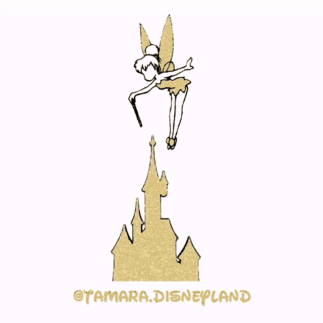 a drawing of a tinkerbell flying over a castle with tamara.disneyland written on the bottom