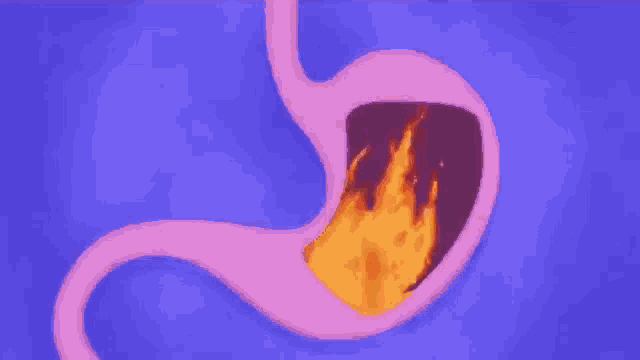 an illustration of a stomach with fire coming out of it .