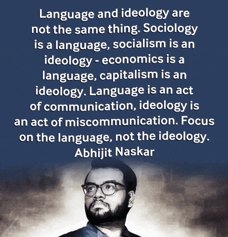 a quote by abhijit naskar is written on a blue background