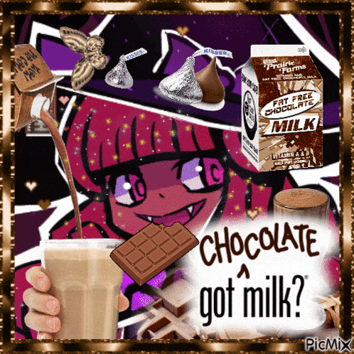 a picture of a girl holding a cup of chocolate milk
