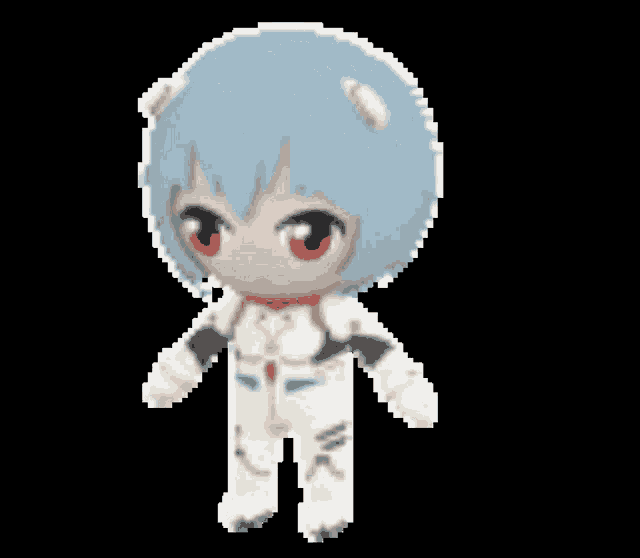 a pixel art of a person with a blue hat