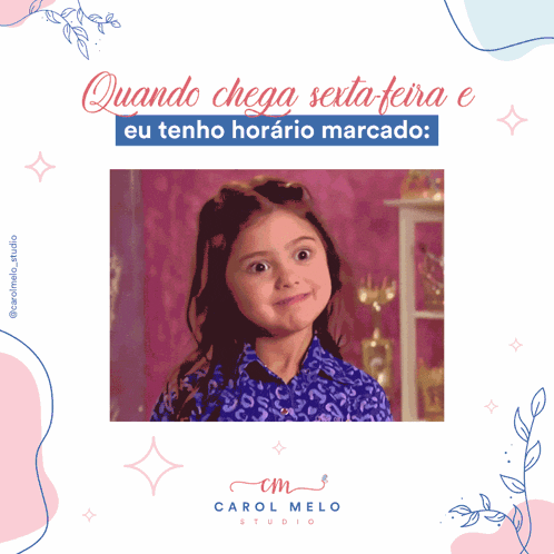 an advertisement for carol melo studio shows a little girl making a face