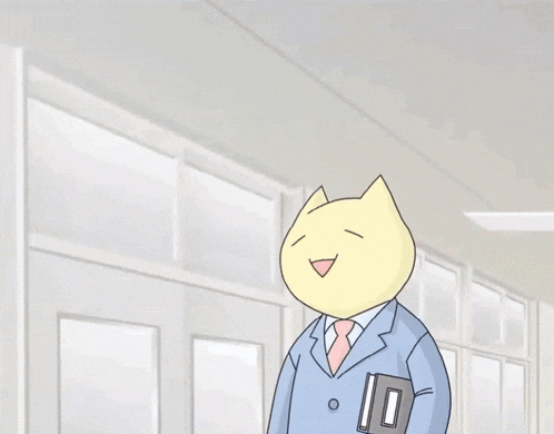a cartoon of a man in a suit and tie with a cat head