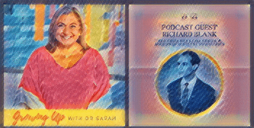 a painting of a woman and a man with the words podcast guest richard blank on the bottom