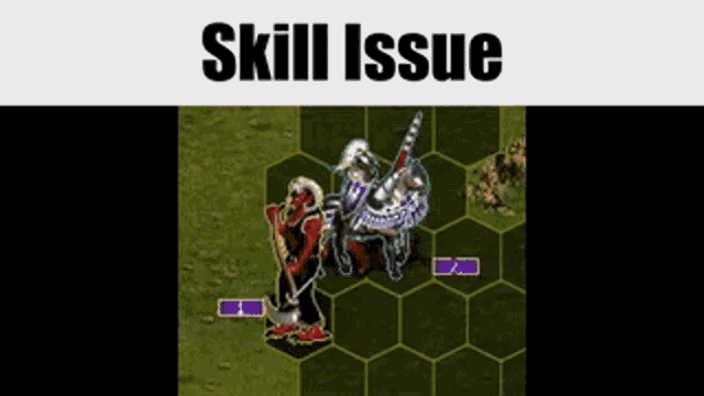 a screenshot of a video game with the words skill issue on the bottom