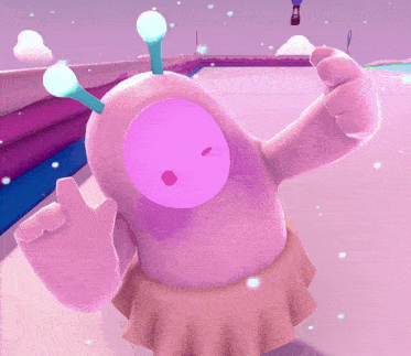 a cartoon character with a pink face and blue antennas on its head