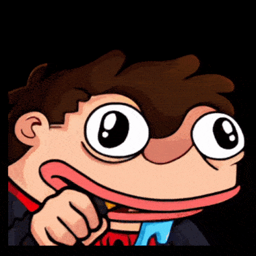 a cartoon drawing of a man with big eyes and a tongue sticking out