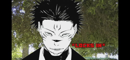 a black and white drawing of a man with the words " locks in " written in red