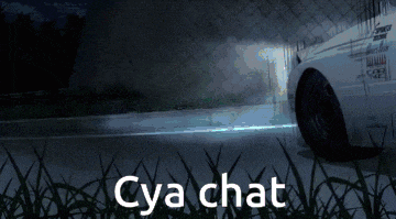 a car is driving down a road at night and the words cya chat are on the bottom
