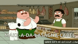 a cartoon of peter griffin talking to a butcher in a butcher shop