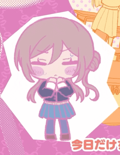 a cartoon drawing of a girl with a sad look on her face and a purple background