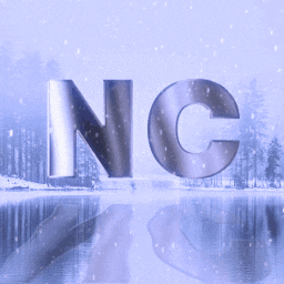 the word nc is on a blue background with snow falling
