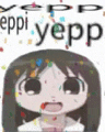 a cartoon girl is surrounded by confetti and the words ippi yepp are written above her .