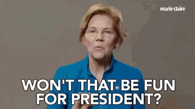 a woman in a blue jacket says won 't that be fun for president