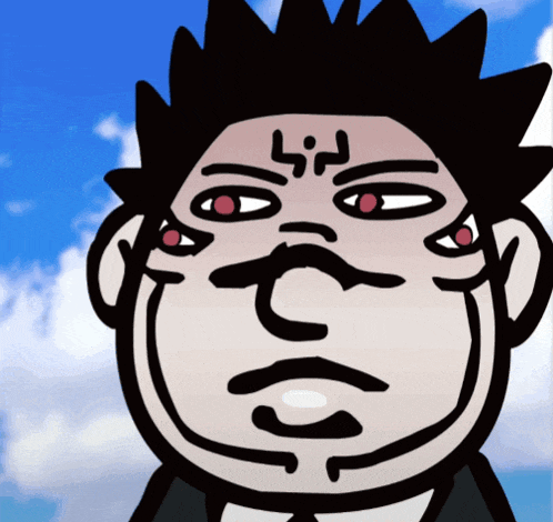 a cartoon drawing of a man with a tattoo on his forehead that says ' ln '