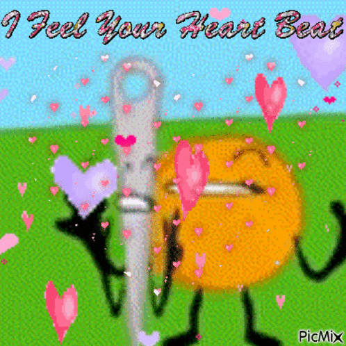 a cartoon of a needle and a ball with the words " i feel your heart beat " on the bottom