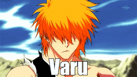 a cartoon character with orange hair and the name varu on the bottom