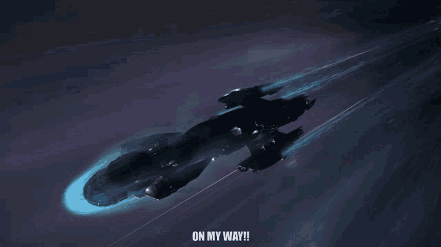 a picture of a space ship with on my way written below it