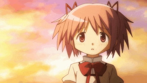 a pink haired anime girl with a red bow on her neck