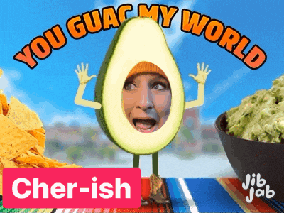 a cartoon of an avocado with a woman 's face cut out of it