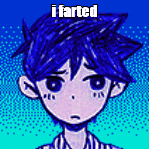 a pixel art of a boy with blue hair and the words i farted on the bottom