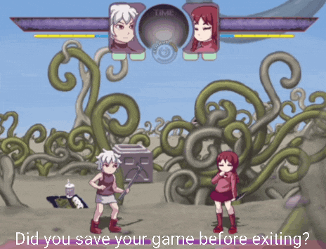 a screenshot of a video game with the words " did you save your game before exiting " at the bottom