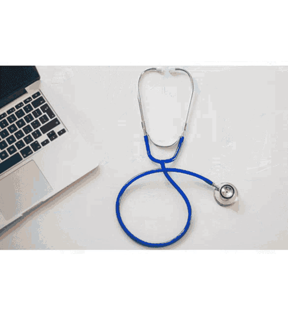 a doctor and a nurse sit at a table with a laptop