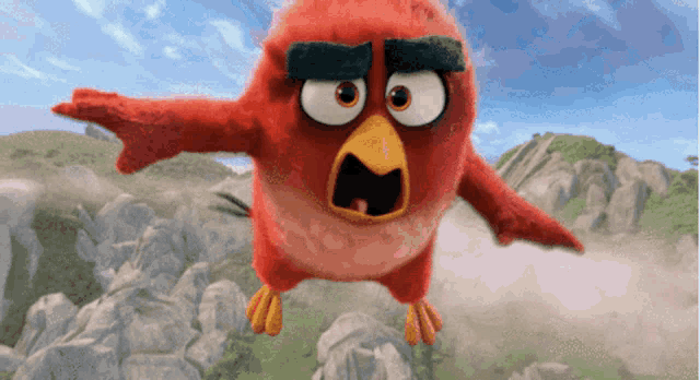 an angry bird is flying through the air with its wings outstretched