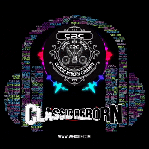 an advertisement for classic reborn community shows a guitar and speakers