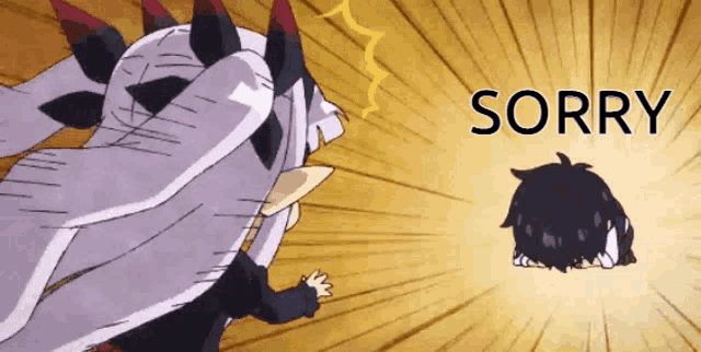 a cartoon of a monster saying sorry to another monster