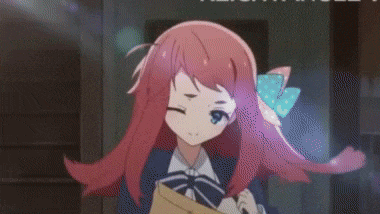 a girl with red hair and a blue bow on her head is holding a piece of paper .