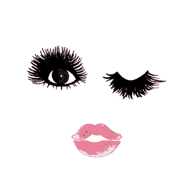 a drawing of a woman 's face with mascara and a kiss on her lips