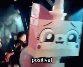 a cartoon character from the lego movie says positive .