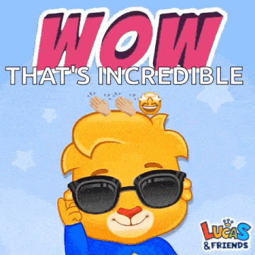 a lucas and friends advertisement with a cartoon character wearing sunglasses