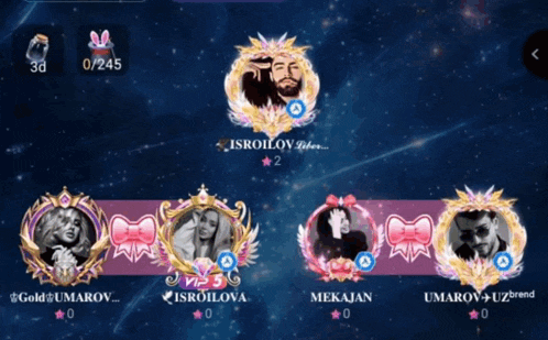 a screenshot of a video game shows a man and a woman with the name isroilov