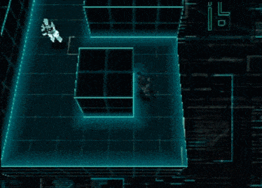 a video game shows a man standing in a maze with a sword