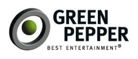 a logo for green pepper best entertainment with a green pepper in the center
