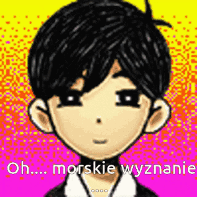 a pixel art of a boy with the words `` oh ... morskie wyznanie '' written on it .
