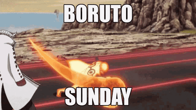 boruto sunday is written on the bottom of the picture