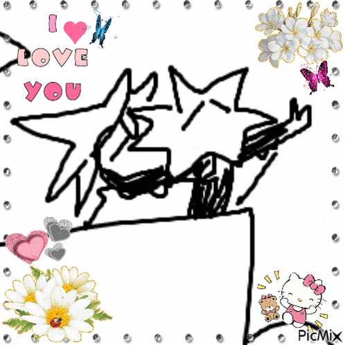 a drawing of a star with the words " i love you " surrounded by flowers and butterflies
