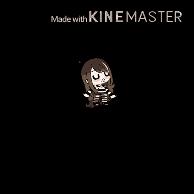 a cartoon of a girl laying down with the words made with kinemaster above her