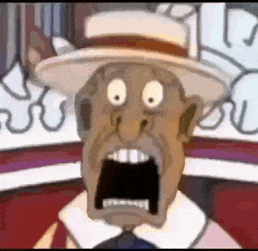 a cartoon character with a surprised expression on his face