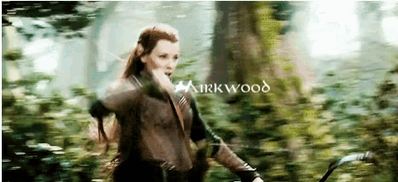 a blurry picture of a woman in a forest with the word airkwood on the bottom right