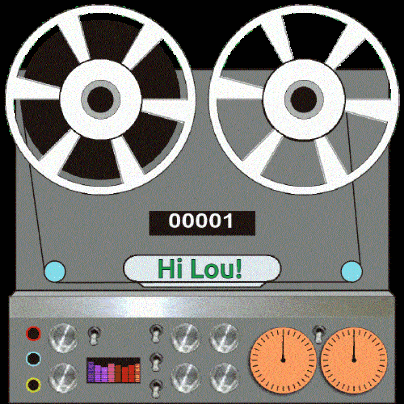a cartoon drawing of a tape recorder with the words hi lou